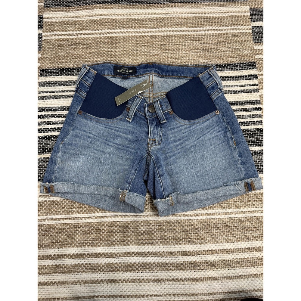 J.Crew Indigo Denim‎ Shorts Women's 25 Blue Maternity Cuffed Cutoff Stretch